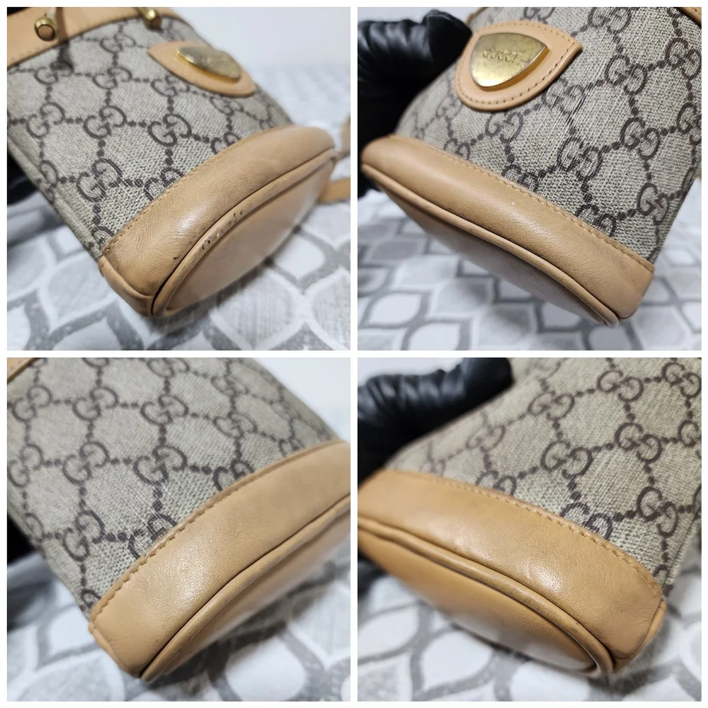GUCCI Vintage Monogram Canvas Mini Drawstring Bucket Bag Brown/Beige